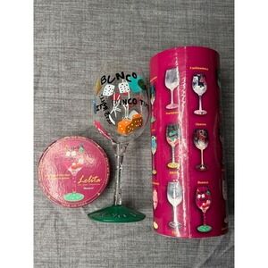 Lolita Designs "Bunco" Hand Painted 15 Oz Wine Glass with Box